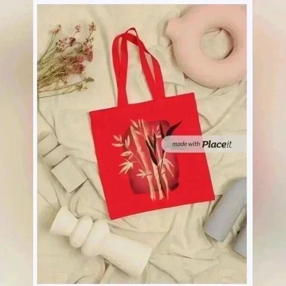 Red Asian art recycled tote bag - Picture 1 of 3